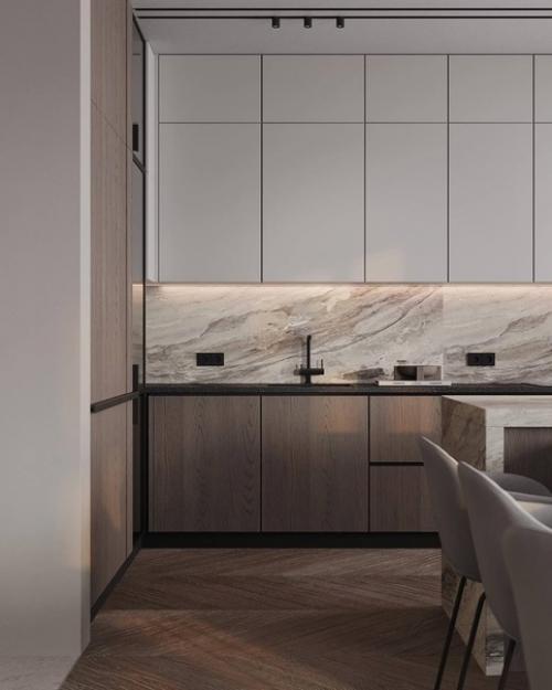 Кухня - гостиная в ЖК Нева Хаус, вот такая достаточно минималистичная и современная, но, в то же время очень уютная. 05