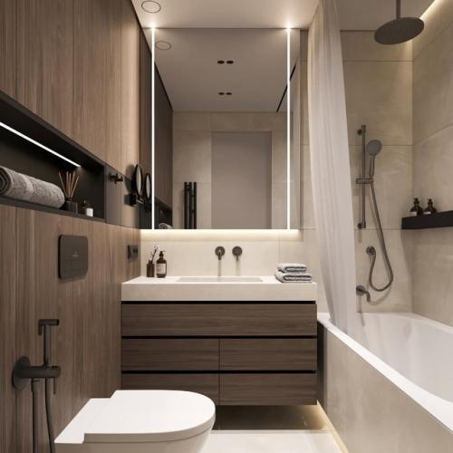 Десять кадров интерьера квартиры, площадью 66 квадратных метров в светло-бежевых тонах. 05