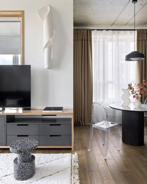 Оригинальный итерьер квартиры в светлых тонах с интересным декором и мебелью. 03