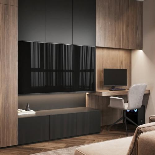 Десять кадров интерьера квартиры, площадью 66 квадратных метров в светло-бежевых тонах. 03