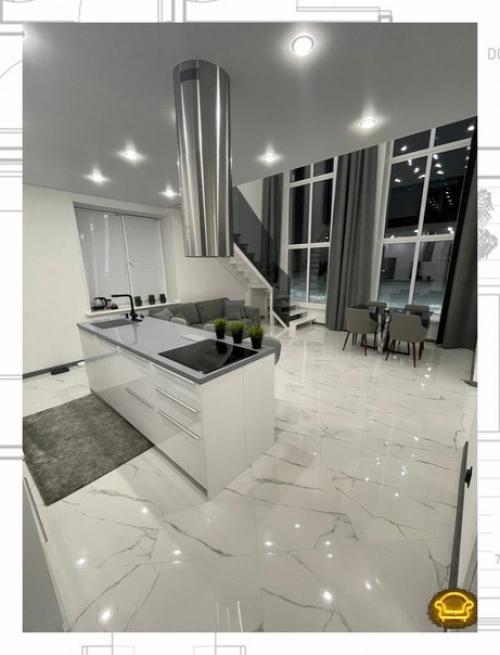 Для обустройства помещения в стиле хай - тек преимущественно используются металлические и стеклянные детали. 01