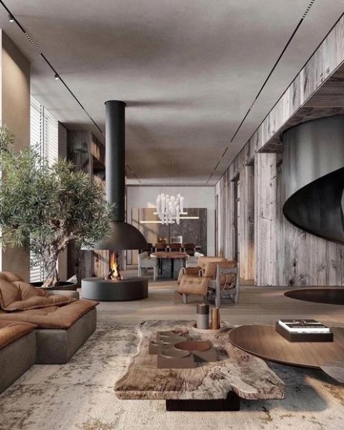 Роскошный загородный дом с отделкой в природном стиле. 01