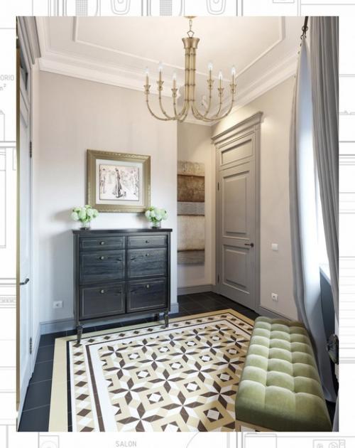 Двухкомнатные апартаменты в классическом стиле, с гардеробом и окном в прихожей. 08