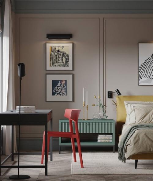 Чтобы интерьер в нежных тонах выглядел гармонично, можно использовать разные текстуры и материалы - от мягких тканей до грубых камней. 05