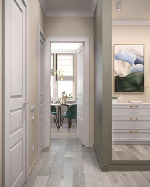 Современная классика.  Очень красивый и стильный дизайн - проект небольшой квартиры с интересным зонированием. 01