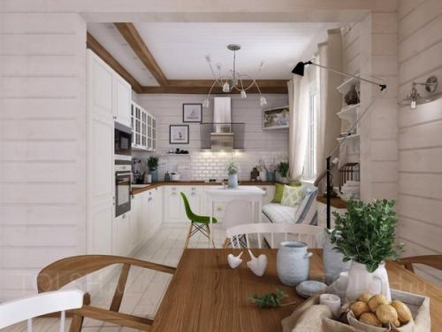 Дизайн дома из бруса в светлых тонах. 09