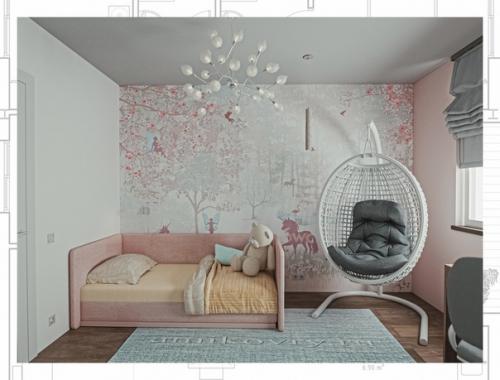 Нежный и изящный дизайн детской для девочки. 01