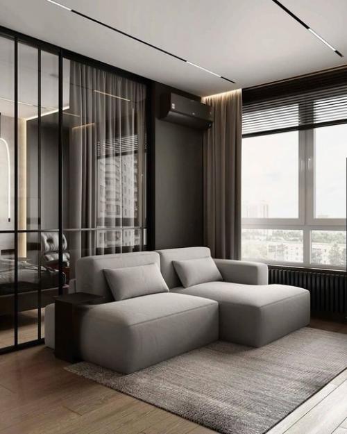 Интерьер в строгих и стильных тонах для холостяка. 02