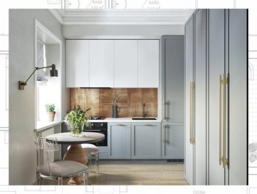 Двухкомнатные апартаменты в классическом стиле, с гардеробом и окном в прихожей. 03