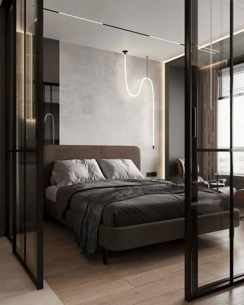 Интерьер в строгих и стильных тонах для холостяка. 04