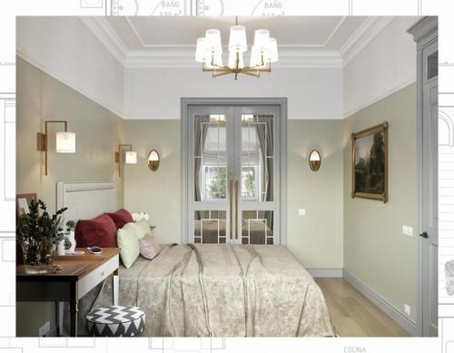 Двухкомнатные апартаменты в классическом стиле, с гардеробом и окном в прихожей. 04