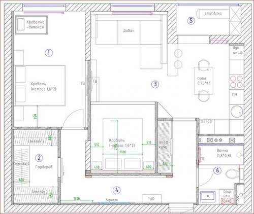 Дизайн - проект двухкомнатной квартиры 70 кв. 09