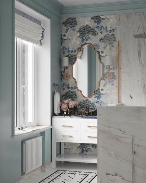 Нежный и утонченный интерьер ванной комнаты в загородном доме невероятно. 02