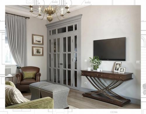 Двухкомнатные апартаменты в классическом стиле, с гардеробом и окном в прихожей. 01