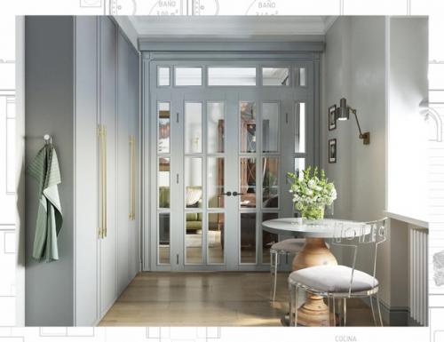 Двухкомнатные апартаменты в классическом стиле, с гардеробом и окном в прихожей. 02