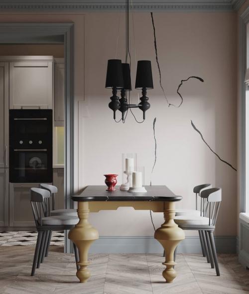 Чтобы интерьер в нежных тонах выглядел гармонично, можно использовать разные текстуры и материалы - от мягких тканей до грубых камней. 01