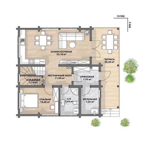 Деревянный дом с панорамным остеклением красота. 01