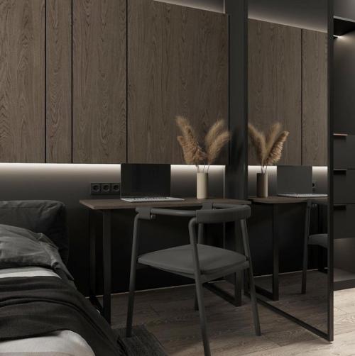 К смелому оформлению комнаты обращаются в темных тонах чаще всего. 02