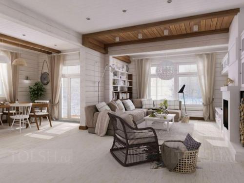 Дизайн дома из бруса в светлых тонах. 06