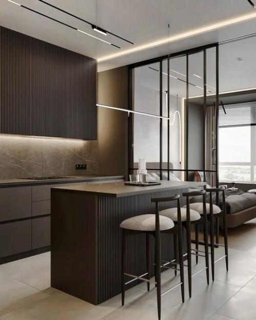 Интерьер в строгих и стильных тонах для холостяка. 08