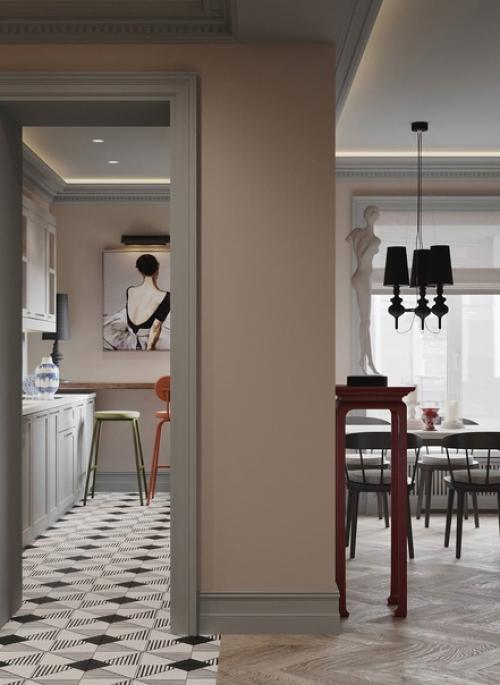 Чтобы интерьер в нежных тонах выглядел гармонично, можно использовать разные текстуры и материалы - от мягких тканей до грубых камней. 07