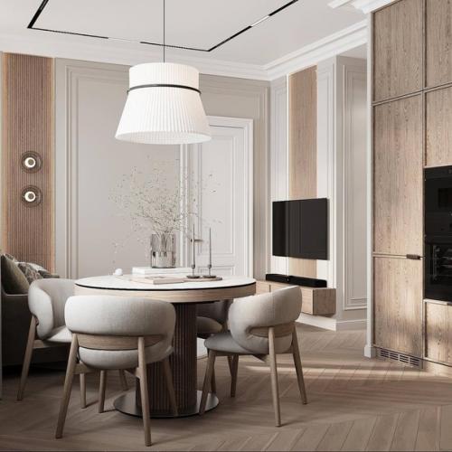 Интерьер кухни - гостиной и прихожей в светлых спокойных тонах. 05