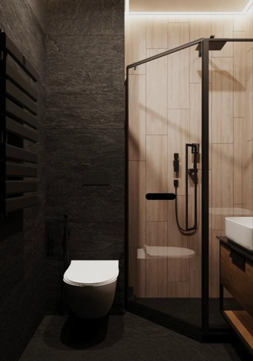 Лаконичный дизайн маленькой квартиры в глубоких насыщенных оттенках - идеальный вариант для жизни одного человека. 07