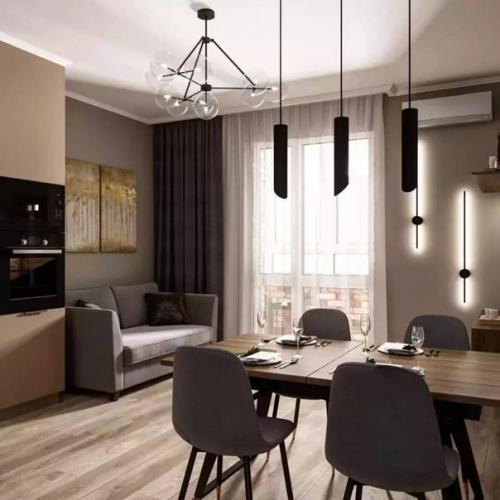 Лаконичное пространство кухни - гостиной площадью 17 кв. 02