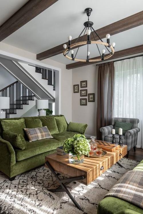 Загородный дом с яркой мебелью и атмосферным интерьером в стиле американской классики. 02