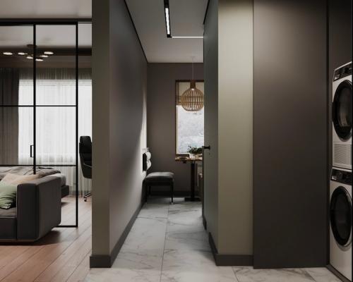 Лаконичный дизайн маленькой квартиры в глубоких насыщенных оттенках - идеальный вариант для жизни одного человека. 06