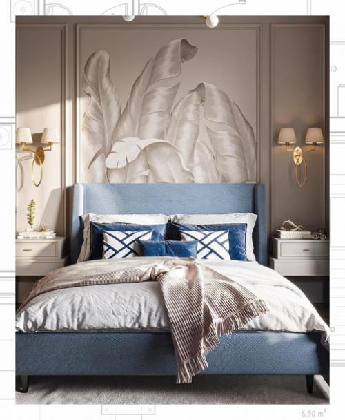 Голубой и зелено - голубой пастелью разбавляют кремово - бежевую палитру. 02