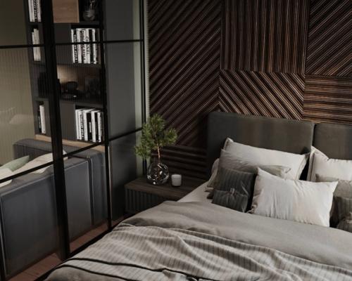 Лаконичный дизайн маленькой квартиры в глубоких насыщенных оттенках - идеальный вариант для жизни одного человека. 01