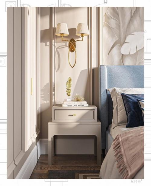 Голубой и зелено - голубой пастелью разбавляют кремово - бежевую палитру. 01