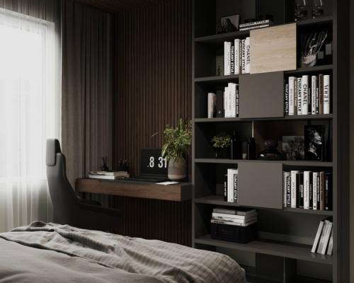 Лаконичный дизайн маленькой квартиры в глубоких насыщенных оттенках - идеальный вариант для жизни одного человека. 04