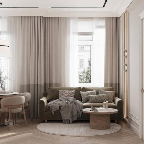 Интерьер кухни - гостиной и прихожей в светлых спокойных тонах. 04