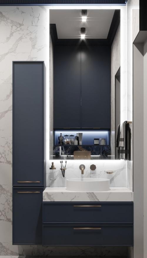 Монохромный или синий вариант интерьера ванной комнаты? 01