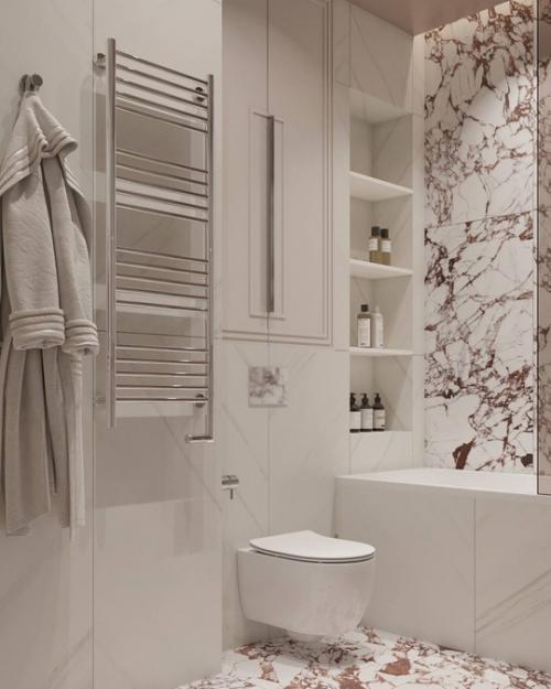 Нежный светлый интерьер ванной комнаты. 02