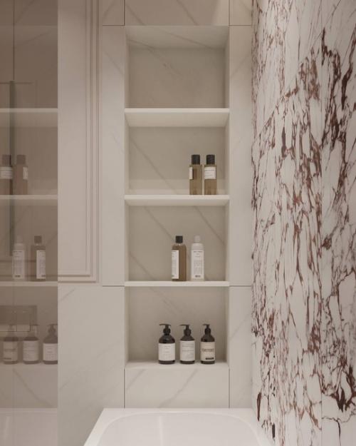 Нежный светлый интерьер ванной комнаты. 05