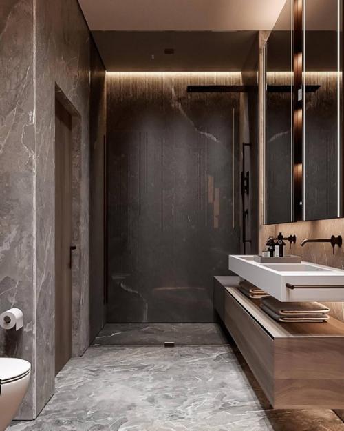 Интерьер ванной комнаты в просторной квартире. 02