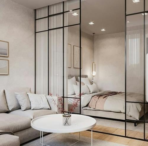 Зонирование комнаты на гостиную и спальную зоны. 01