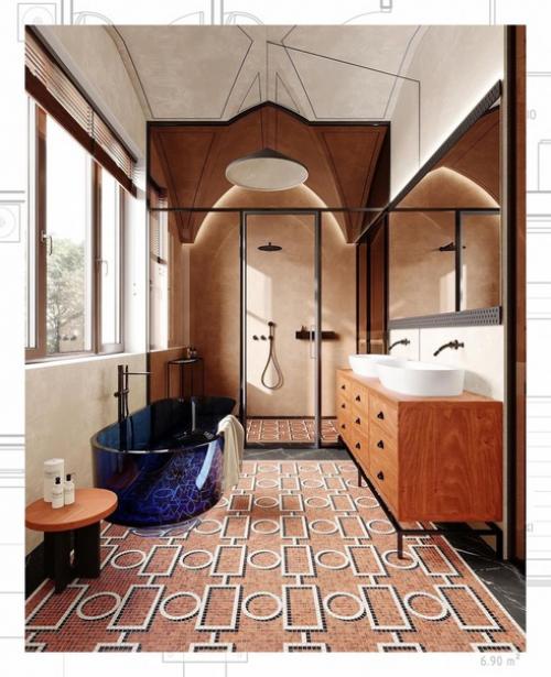 Интерьер ванной комнаты в стиле марокканский лофт. 04