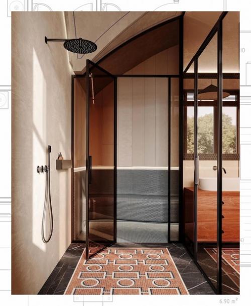 Интерьер ванной комнаты в стиле марокканский лофт. 01