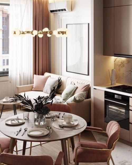 Интерьер кухни - гостиной 18 кв. 02