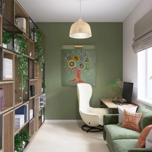 Дизайн - проект загородного дома с зелеными акцентами и бохо мотивами. 05