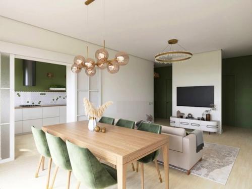 Дизайн - проект загородного дома с зелеными акцентами и бохо мотивами. 02