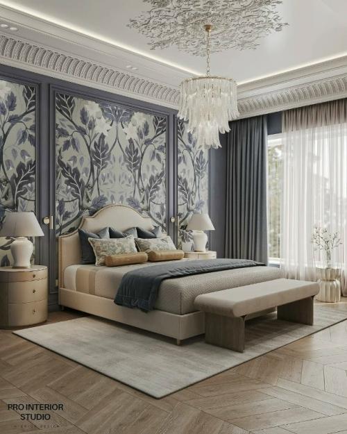 Интерьер этой спальни построен на сочетании утончённой классики и лаконичного модерна. 04